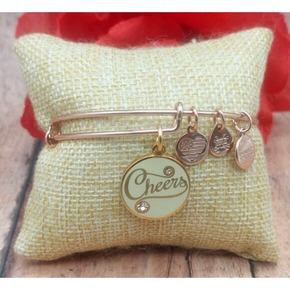 Alex and Ani Rose Gold Expandable Bangle Bracelet Cheers Charm Swarovski Crystal - Picture 1 of 12